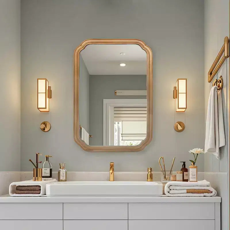 Miroir de salle de bain mural avec armoire et étagères réglables, design moderne peu encombrant, naturel antique