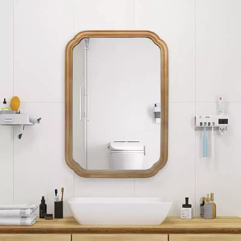 Miroir de salle de bain mural avec armoire et étagères réglables, design moderne peu encombrant, naturel antique