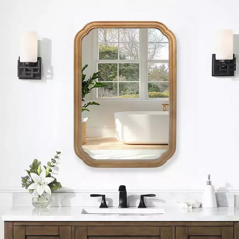Miroir de salle de bain mural avec armoire et étagères réglables, design moderne peu encombrant, naturel antique
