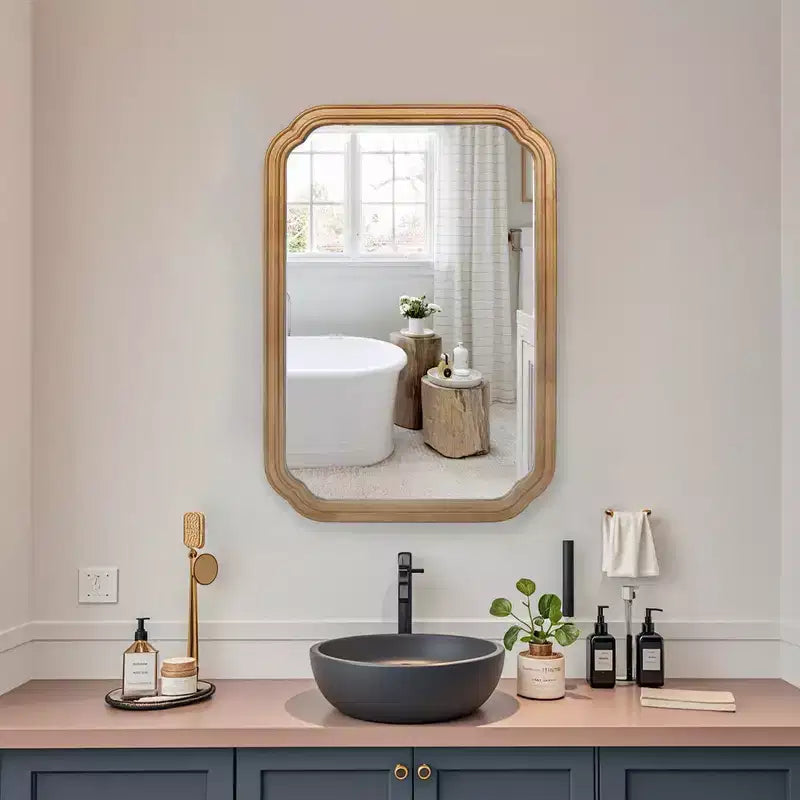 Miroir de salle de bain mural avec armoire et étagères réglables, design moderne peu encombrant, naturel antique