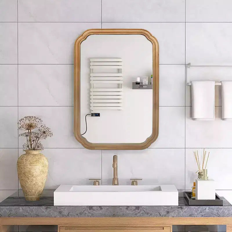 Miroir de salle de bain mural avec armoire et étagères réglables, design moderne peu encombrant, naturel antique