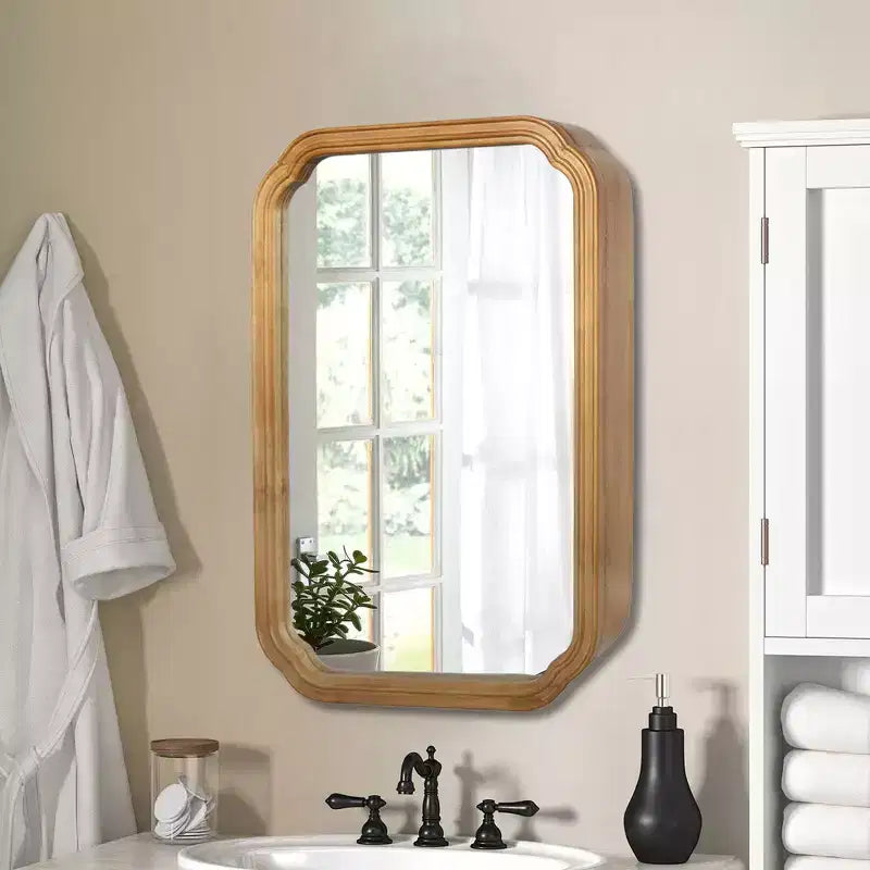 Miroir de salle de bain mural avec armoire et étagères réglables, design moderne peu encombrant, naturel antique