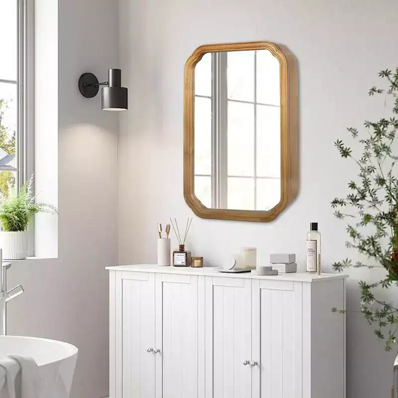 Miroir de salle de bain mural avec armoire et étagères réglables, design moderne peu encombrant, naturel antique