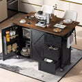 Kitchen Island with Drop Leaf, Power Outlet, Internal Storage Rack, Rolling Kitchen Cart on 5 Wheels with 5 Open Side Racks (Bar Stools Not Included)