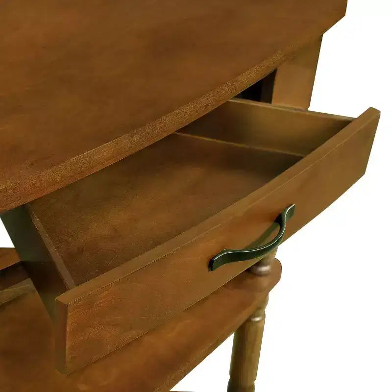 Petite table d'angle triangulaire à 3 niveaux avec pieds en bois massif, marron, pour petits espaces
