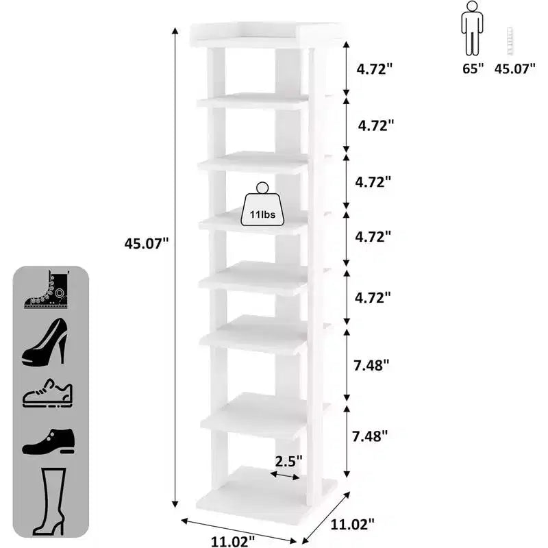 Meuble à chaussures vertical mince en bois à 7 niveaux, 114 cm, pour entrée, placard et petits espaces, peut contenir 7 à 10 paires