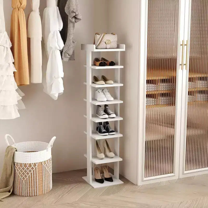Meuble à chaussures vertical mince en bois à 7 niveaux, 114 cm, pour entrée, placard et petits espaces, peut contenir 7 à 10 paires