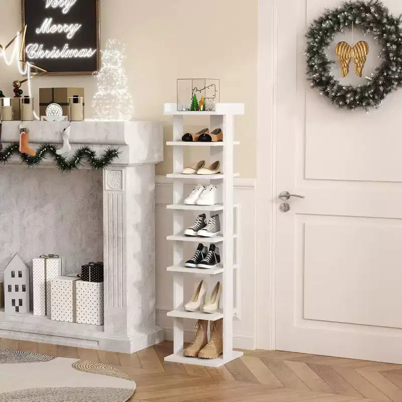 Meuble à chaussures vertical mince en bois à 7 niveaux, 114 cm, pour entrée, placard et petits espaces, peut contenir 7 à 10 paires