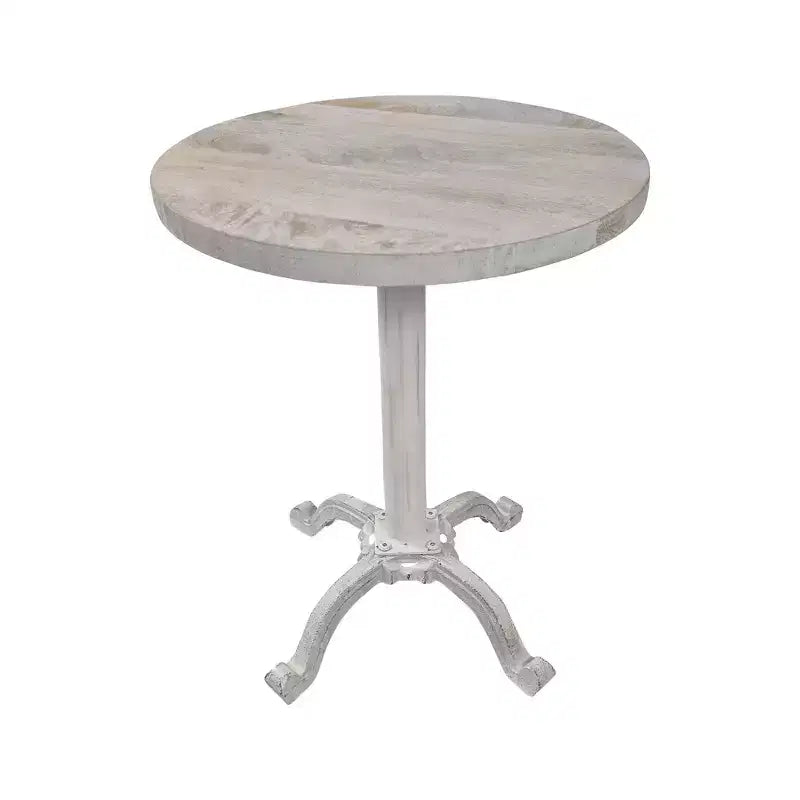 HomeRoots 22 White Solid Wood and Metal Height Adjustable Round Pedestal End Table