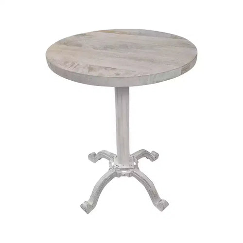 HomeRoots 22 White Solid Wood and Metal Height Adjustable Round Pedestal End Table