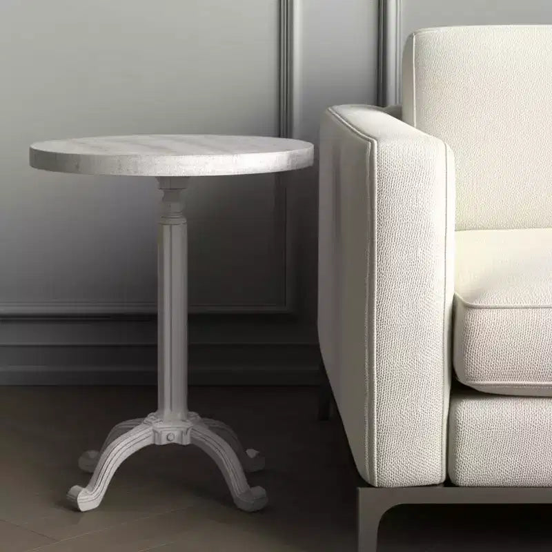 Table d'appoint ronde sur pied réglable en hauteur, 55 cm, blanche, en bois massif et métal