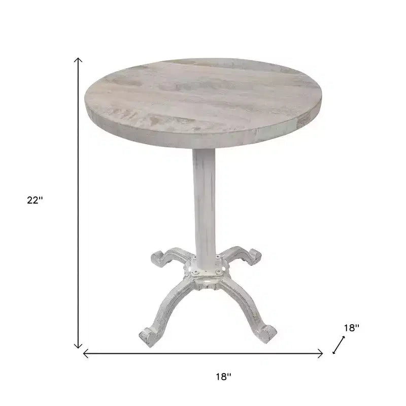 Table d'appoint ronde sur pied réglable en hauteur, 55 cm, blanche, en bois massif et métal