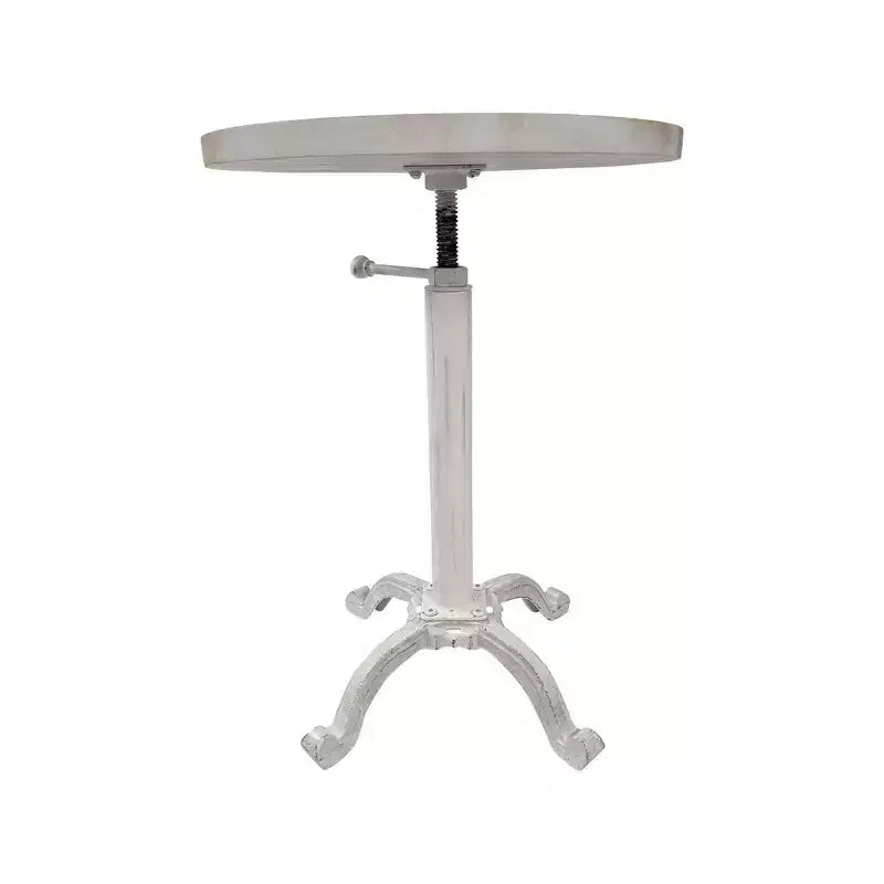 Table d'appoint ronde sur pied réglable en hauteur, 55 cm, blanche, en bois massif et métal