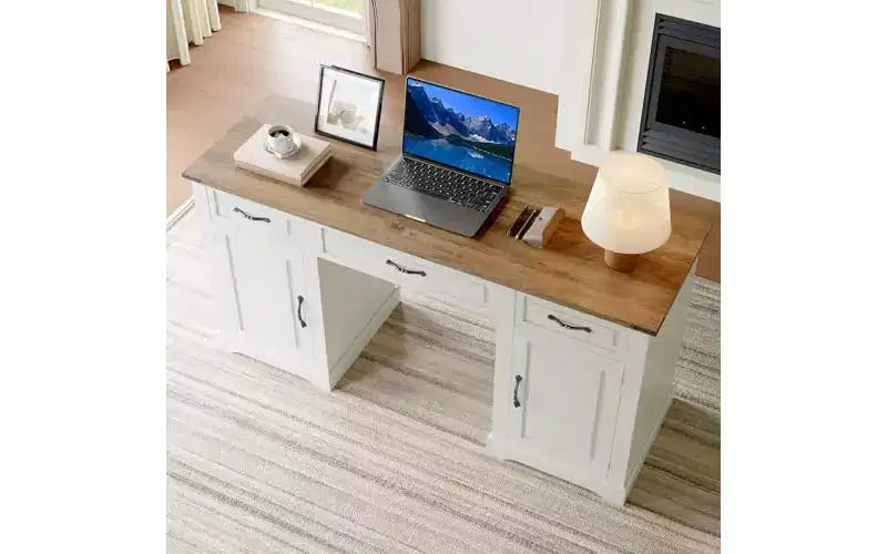 Bureau de direction de ferme de 60" avec 3 tiroirs et armoire de rangement, blanc