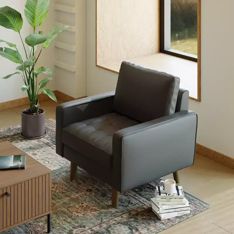 Fauteuil d'appoint carré capitonné en similicuir 32'' - Chaise moderne pour salon, chambre, bureau et petits espaces