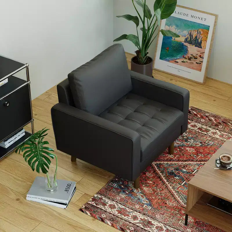 Fauteuil d'appoint carré capitonné en similicuir 32'' - Chaise moderne pour salon, chambre, bureau et petits espaces
