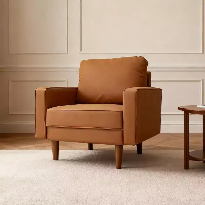 Fauteuil d'appoint carré capitonné en similicuir 32'' - Chaise moderne pour salon, chambre, bureau et petits espaces