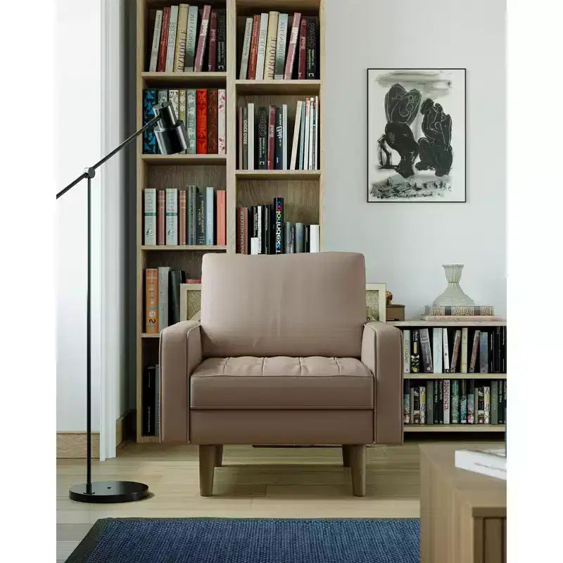 Fauteuil d'appoint carré capitonné en similicuir 32'' - Chaise moderne pour salon, chambre, bureau et petits espaces
