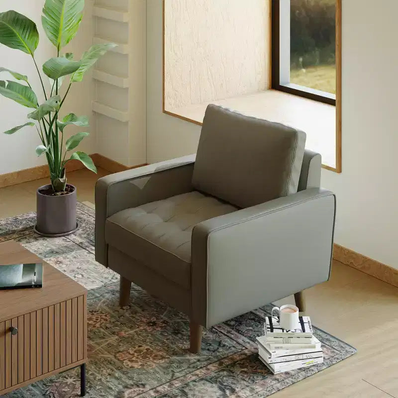 Fauteuil d'appoint carré capitonné en similicuir 32'' - Chaise moderne pour salon, chambre, bureau et petits espaces