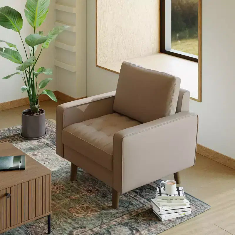 Fauteuil d'appoint carré capitonné en similicuir 32'' - Chaise moderne pour salon, chambre, bureau et petits espaces