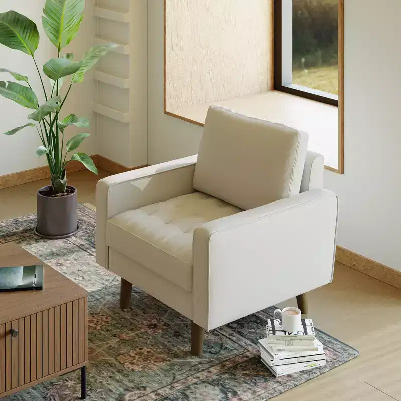 Fauteuil d'appoint carré capitonné en similicuir 32'' - Chaise moderne pour salon, chambre, bureau et petits espaces