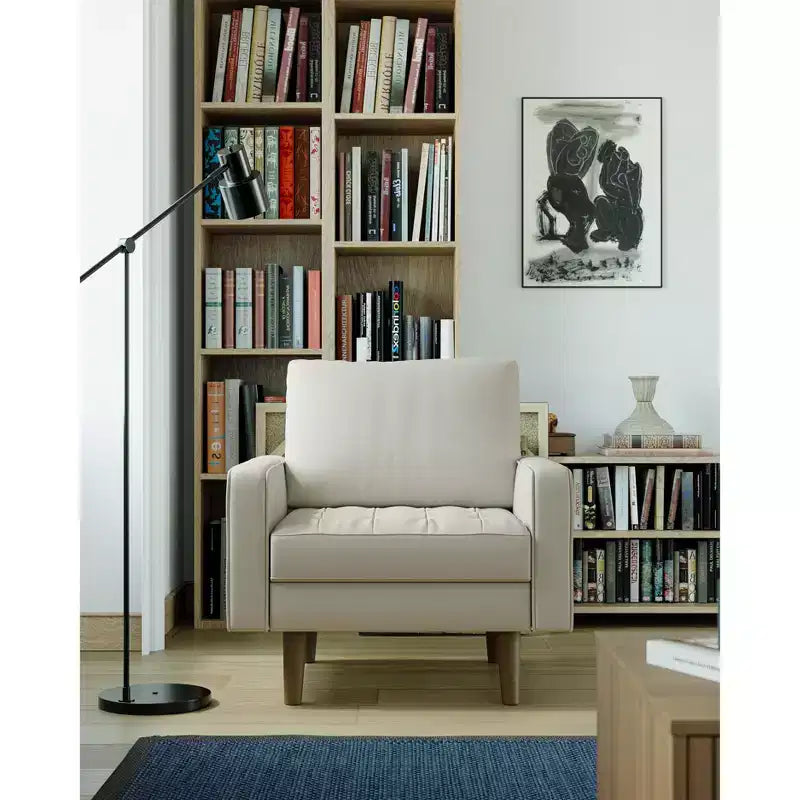 Fauteuil d'appoint carré capitonné en similicuir 32'' - Chaise moderne pour salon, chambre, bureau et petits espaces