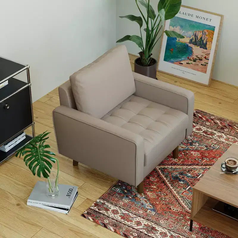 Fauteuil d'appoint carré capitonné en similicuir 32'' - Chaise moderne pour salon, chambre, bureau et petits espaces