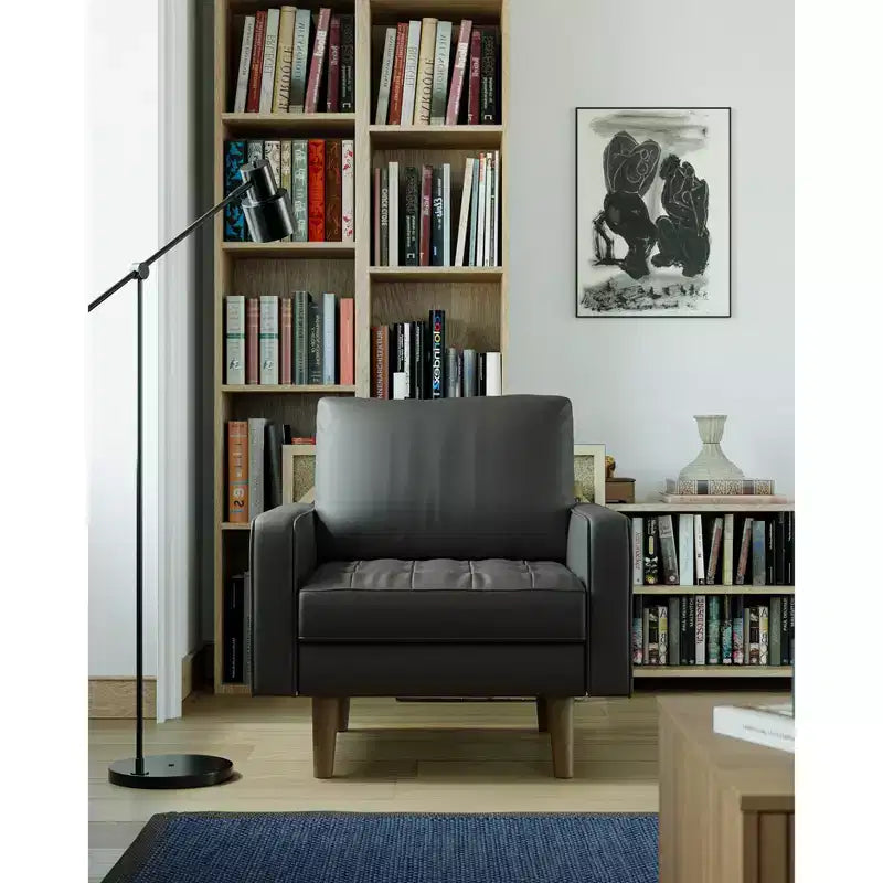 Fauteuil d'appoint carré capitonné en similicuir 32'' - Chaise moderne pour salon, chambre, bureau et petits espaces