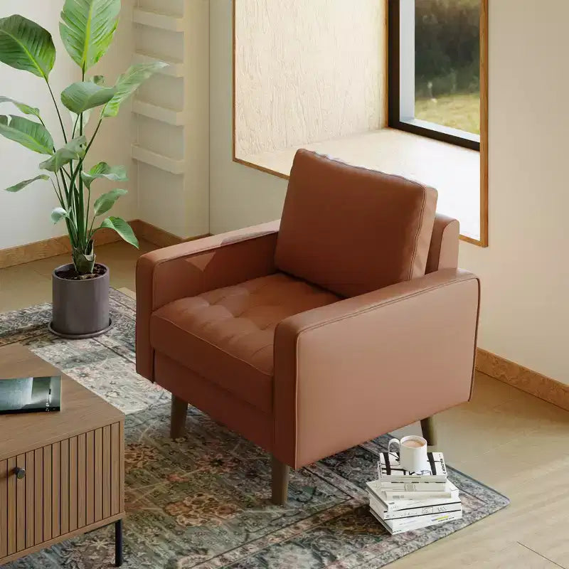 Fauteuil d'appoint carré capitonné en similicuir 32'' - Chaise moderne pour salon, chambre, bureau et petits espaces