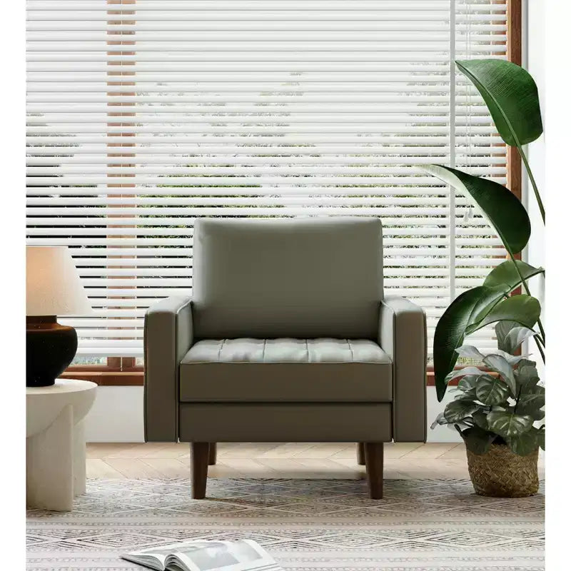 Fauteuil d'appoint carré capitonné en similicuir 32'' - Chaise moderne pour salon, chambre, bureau et petits espaces