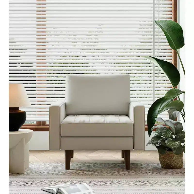 Fauteuil d'appoint carré capitonné en similicuir 32'' - Chaise moderne pour salon, chambre, bureau et petits espaces
