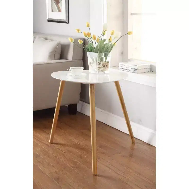 Table d'appoint rectangulaire en bois blanc de 23,75 po de hauteur, finition piano, 1 pièce