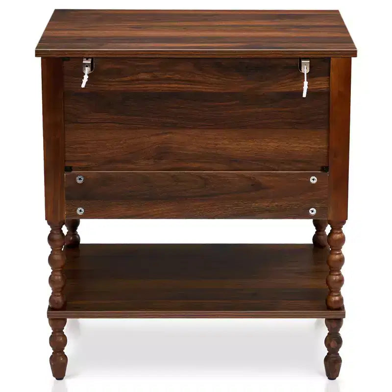 Table de chevet marron à 2 tiroirs avec étagère inférieure, 24,02 po L, Panneau de particules