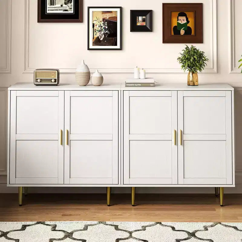 Meuble de rangement 2 portes avec étagères réglables, Blanc et Bois Naturel, 83,5 cm L