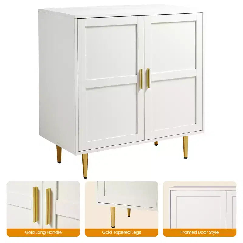 Meuble de rangement 2 portes avec étagères réglables, Blanc et Bois Naturel, 83,5 cm L