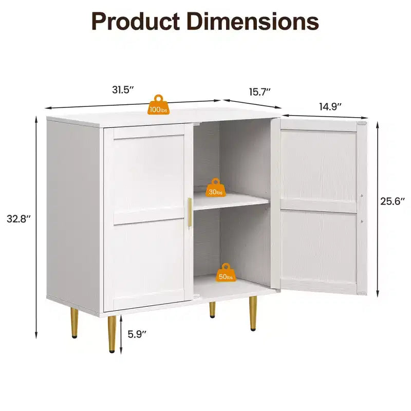Meuble de rangement 2 portes avec étagères réglables, Blanc et Bois Naturel, 83,5 cm L