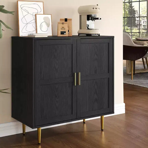 Meuble de rangement 2 portes avec étagères réglables, Blanc et Bois Naturel, 83,5 cm L