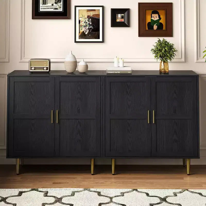 Meuble de rangement 2 portes avec étagères réglables, Blanc et Bois Naturel, 83,5 cm L