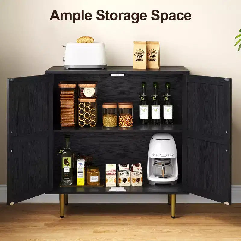 Meuble de rangement 2 portes avec étagères réglables, Blanc et Bois Naturel, 83,5 cm L