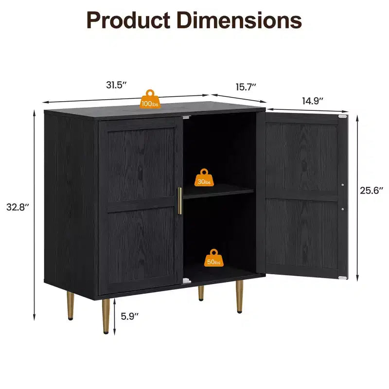 Meuble de rangement 2 portes avec étagères réglables, Blanc et Bois Naturel, 83,5 cm L