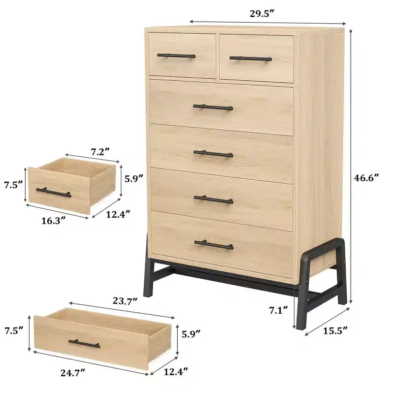 Commode autonome à 6 tiroirs, en MDF, 29.5"L x 15.5"P x 46.6"H