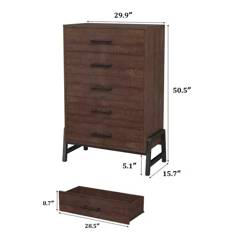 Commode autonome à 6 tiroirs, en MDF, 29.5"L x 15.5"P x 46.6"H