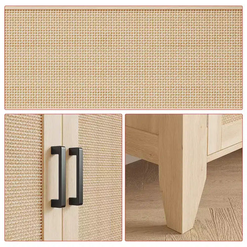 Buffet en rotin de 76,2 cm avec portes et étagère réglable, chêne naturel