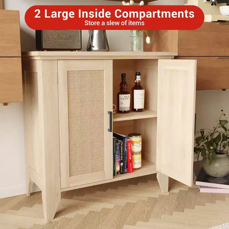 Buffet en rotin de 76,2 cm avec portes et étagère réglable, chêne naturel