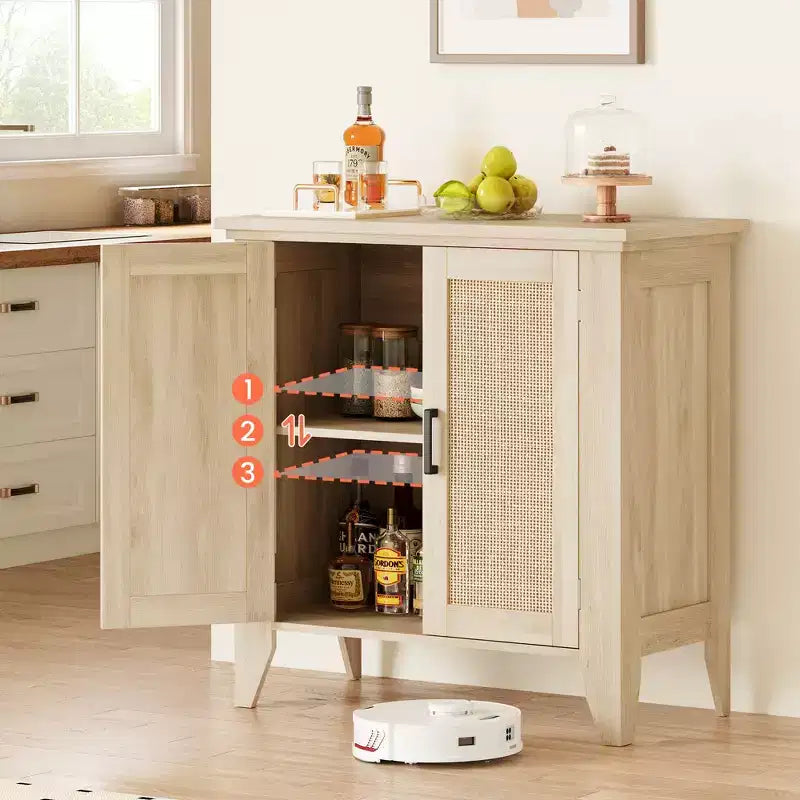 Buffet en rotin de 76,2 cm avec portes et étagère réglable, chêne naturel