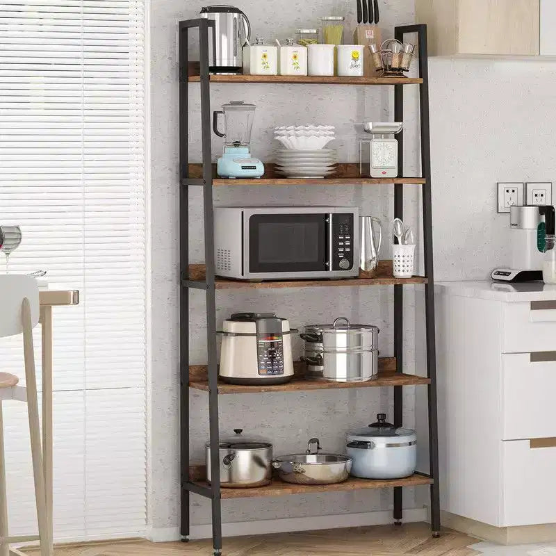 Étagère industrielle étroite à 5 niveaux de 170 cm de haut avec cadre en métal, marron rouille