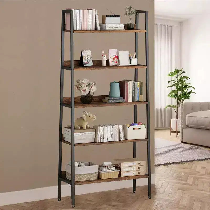 Étagère industrielle étroite à 5 niveaux de 170 cm de haut avec cadre en métal, marron rouille
