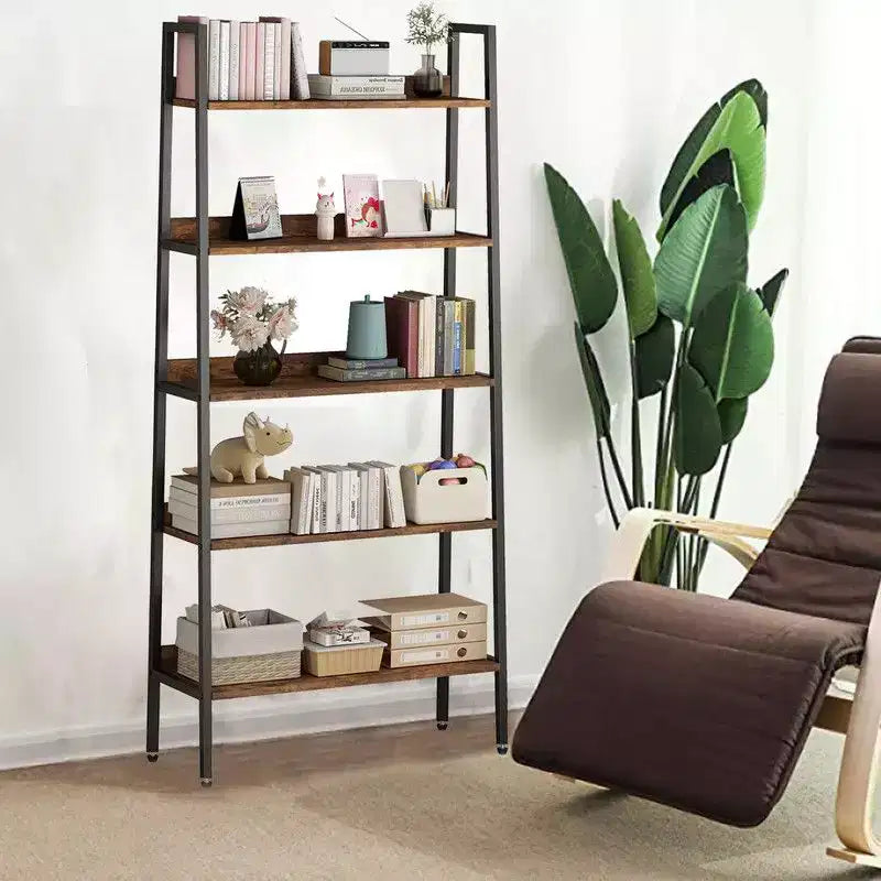 Étagère industrielle étroite à 5 niveaux de 170 cm de haut avec cadre en métal, marron rouille