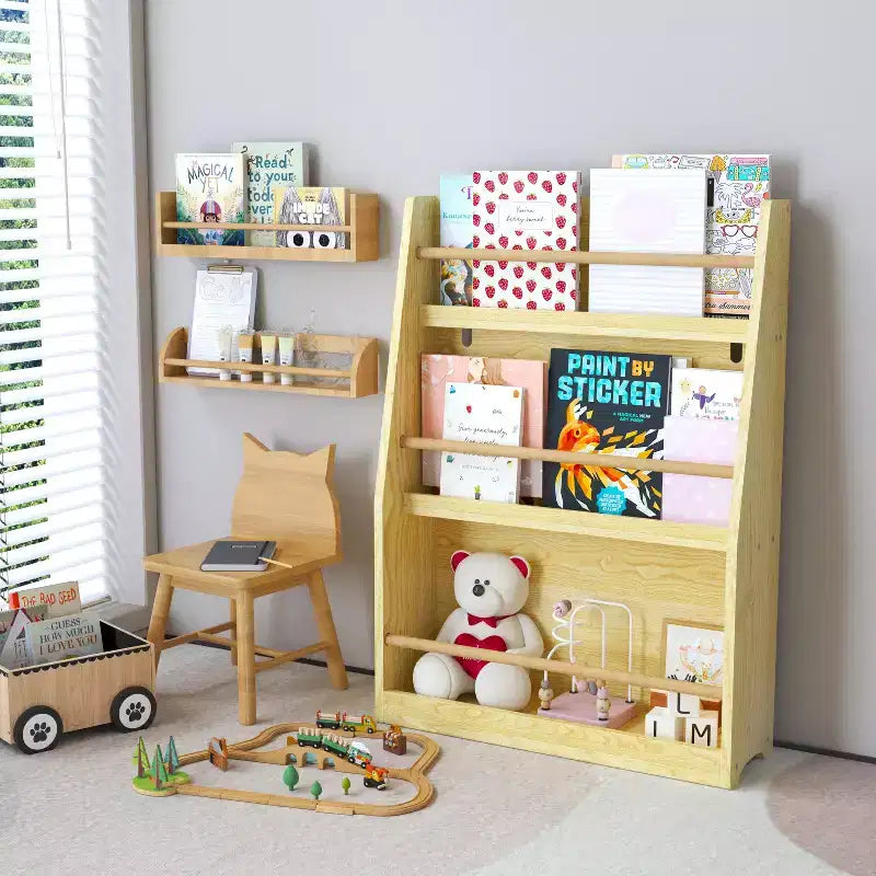 Étagère à livres et rangement 3 niveaux pour enfants, MDF, 31,5" H
