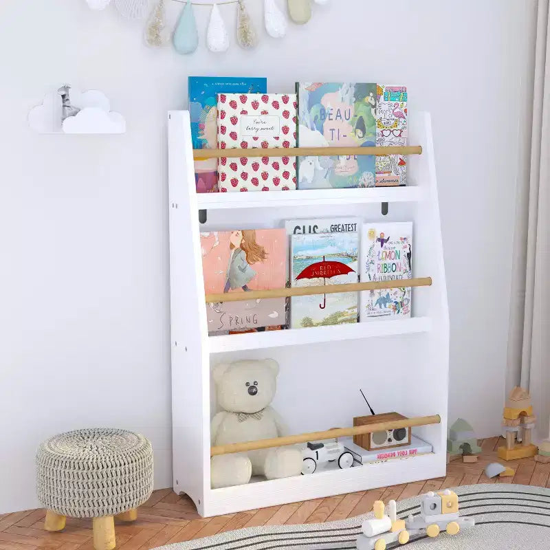 Étagère à livres et rangement 3 niveaux pour enfants, MDF, 31,5" H